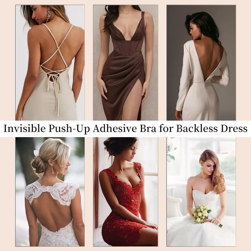 Invisible Adhesive Push-Up Bra Sticky Strapless Bra with Clear Halter