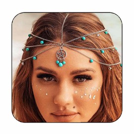 Generse Boho Headwear Pendant Star Headband Silver Hair Disc Beads Hair Band Festival Forehead Hair Band Accessories for Women and Girls