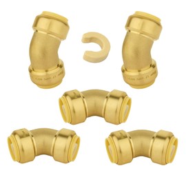 (Pack of 5) Niikappu 1/2 Inch x 1/2 Inch 45-Degree Elbow, Push Fit Brass Fittings to Connect PEX, Copper, CPVC Pipes with Disconnect Clip