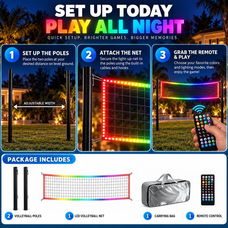 31 FT Light-Up Volleyball Net – Large recreational volleyball net