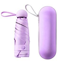 OXTXO Small Umbrella - 8 Ribs Compact Mini Pocket Umbrella for Rain and Sun, Windproof and Strong with Protective Box and UPF >50+ Protection for Women Purse, Purple