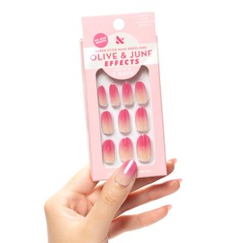 Olive & June Super Stick Mani Press-On Nails | Medium, Oval | No Glue Needed | 32 Tab Nails in 16 Sizes | Non-Toxic Tabs | Easy On-Off, Non-Damaging | Realest Look | 7-Day Wear | Pink Chrome Gradient