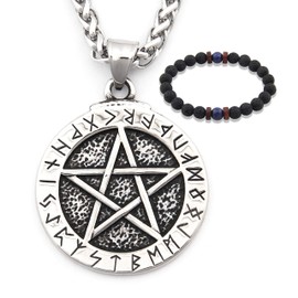Gungneer Pentagram Wicca Star Necklace Pendant Stainless Steel Chain Protection Talisman Pagan Jewelry Accessory
