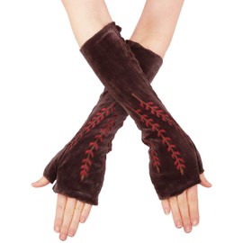 PUREWONDER Women's Velvet Arm Warmers Design No. 14, brown