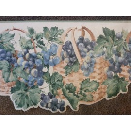 York Wallpaper Border Scalloped 10" Concord (Purple) Grapes Basket Leaves FS4738