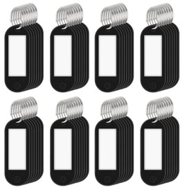 Mashano 70 Pcs Key Tags with Labels, Clear Windows, Protective Films, Split Rings, Flexible Item Identifiers, Luggage Labels, Pet Name Tags (Black)