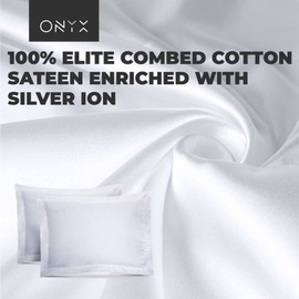 ONYX Radiance 2 Pack Silver Infused Pillowcase Egyptian Cotton Pillowcases Pure Silver-ion Sheets Anti Aging Pillow Cover Elite Premium Soft Pillowcovers for Cleaner Skin and Hair