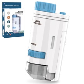 60-200x Zoom Kids Portable Microscope Pocket Handheld Mini Microscope with LED Light High Definition for Students Microbiological Observation Preschool Home Study Educational Toys (Blue)