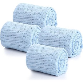 First Steps Cellular Blanket Pram Travel 70x90cm Soft 100% Pure Cotton Machine Washable - Pack of 4 Blue