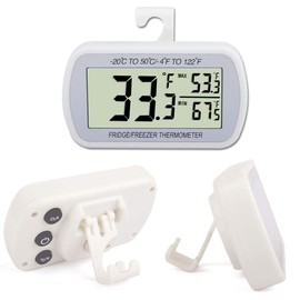 AEVETE Waterproof Digital Refrigerator Thermometer Large LCD, Freezer Room Thermometer with Magnetic Back, No Frills Easy to Read