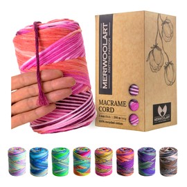 MeriWoolArt® Premium Macrame Yarn - Macrame Cotton Yarn 3 mm x 200 m - Super Soft Yarn, Single Twist Macrame Cord - Oeko-Tex 100% Recycled Cotton for DIY Boho Decoration Crafts