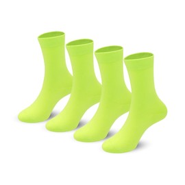 4-Pack Combed Cotton Viscose Kids Casual Socks Cool Crew Fashion Neon & Solid Colors Dress Socks Elastic Fit for Girls Boys (US, Age, 7 Years, 11 Years, Fluorescent Green)