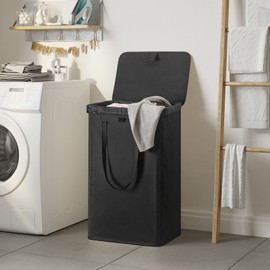 WOWLIVE 100L Laundry Hamper with Lid, Large Foldbale Laundry Basket with 2 Removable Bags and Handles, Tall Collapsible Dirty Clothes Hamper for Laundry Room, Bathroom, Dorm (Black)