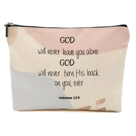 Pastel Makeup Bag for Women, Bible Verse Portable Travel Organizer Toiletry Cosmetic Bag with Zipper, Minimalist Art Roomy Makeup Bags Skincare Pouch Travel Accessories, Christian Gifts
