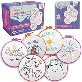 10 patrones de bordado preestampados para principiantes, kit de bordado para niños y niñas, kit de costura para principiantes, punto de cruz, costura perfecta para edades de 7 a 13 años