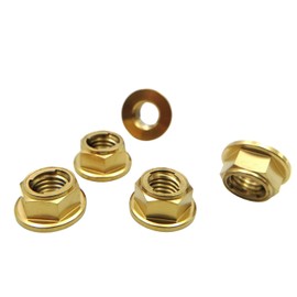 RISON Titanium Nut Titanium Flange Full Metal Lock Nut M5 x 0.8 mm Titanium Sprocket Nut GR5 Locking Nut Golden 6AL4V Titanium Flange Locking Nut Pack of 5
