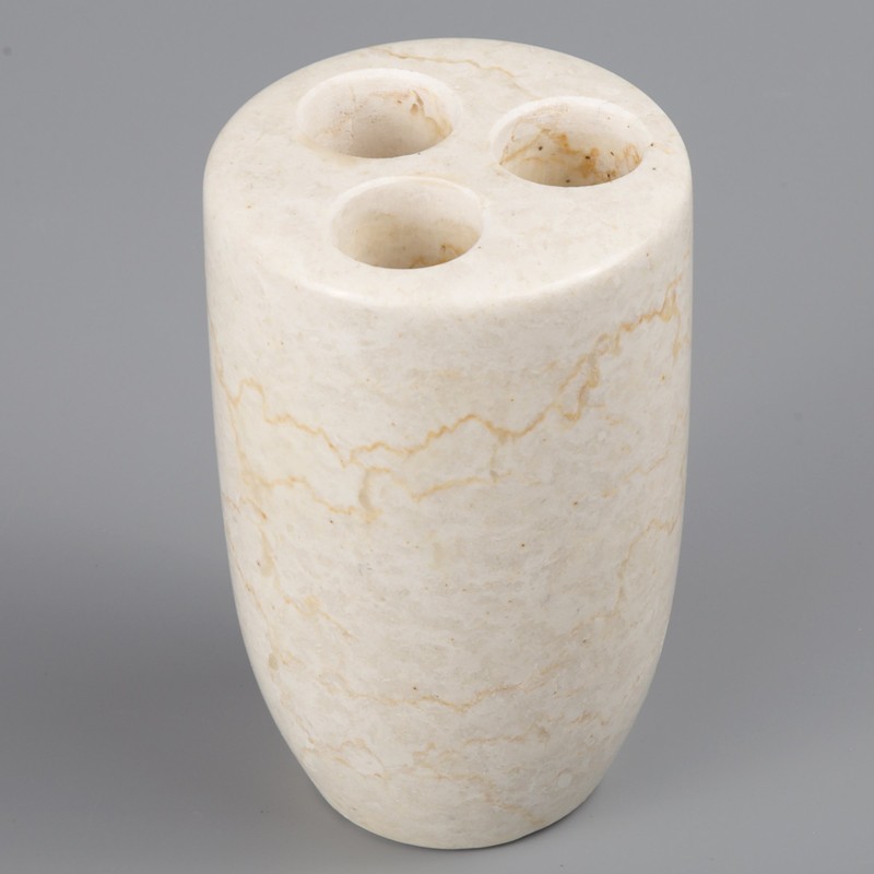 Luxury Solid Marble Toothbrush Holder – Handcrafted Champagne Beige, Heavy-Duty