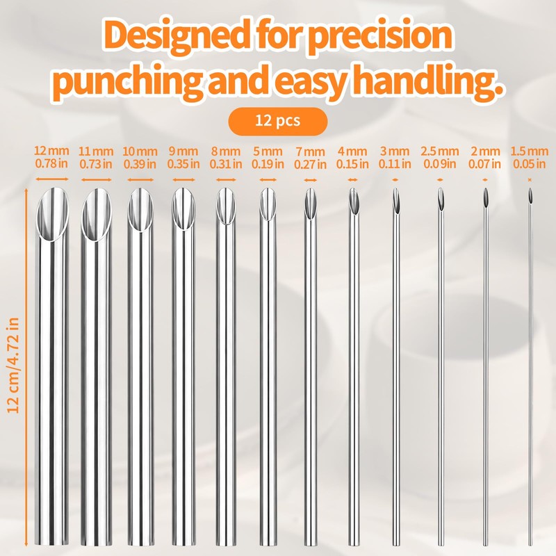 12Pcs Hole Puncher Clay Cutters - Stainless Steel Circular Hole