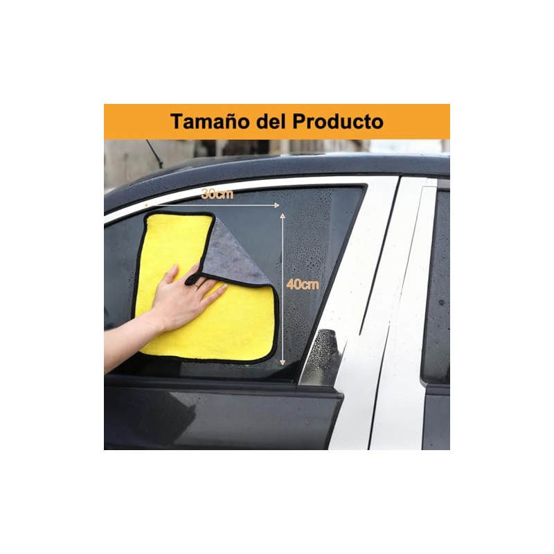 5Pzs Toallas Microfibra Limpieza de Auto 30x40cm, Suave Absorbente, Paño