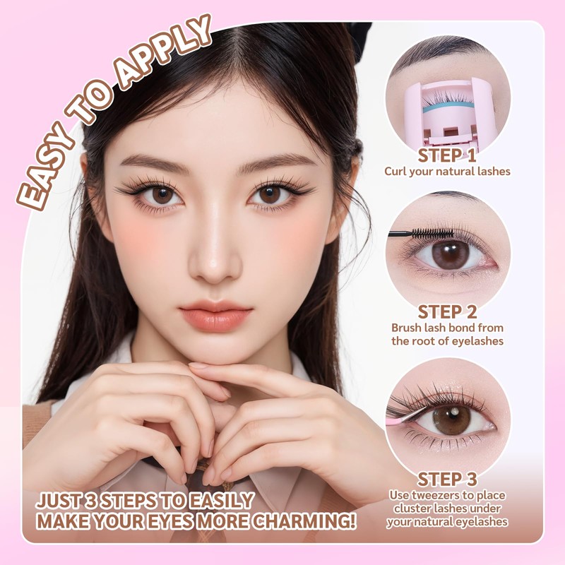 Lash Clusters 60PCS Natural Eyelash Clusters C Curl Wispy DIY