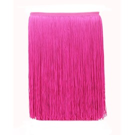 Yalulu 10 Meters Long 30 cm Wide Polyester Latin Fringe Tassel Trimming Lace DIY Latin Macrame Samba Dance Dress Stage Clothes Curtain Trim (Rose Red)