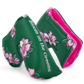 Golf Putter Cover Blade Putter Headcover Azalea Embroidery Golf Club Covers Leather Golf Blade Putter Cover with Magnetic Fit Most Brand (Green)