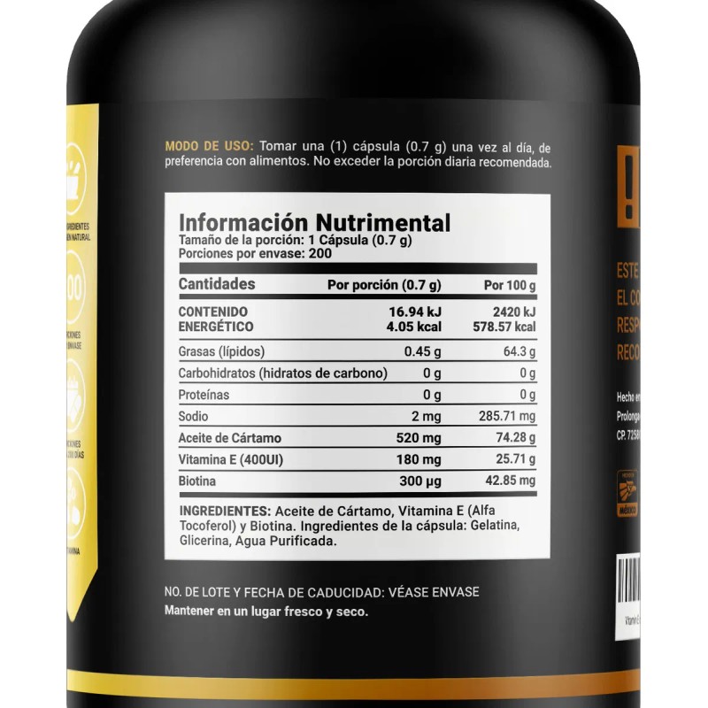 Vitamina E + Biotina, Poderoso Antioxidante 200 Cápsulas B Life