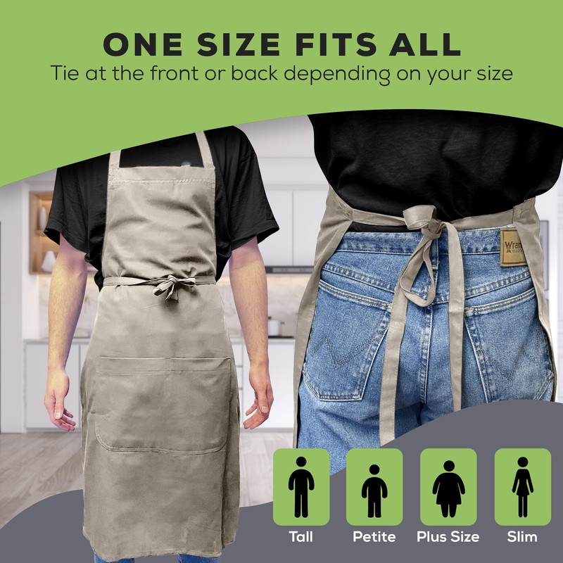 Bronta Mill Plain Unisex Chef Work DIY Apron with Twin