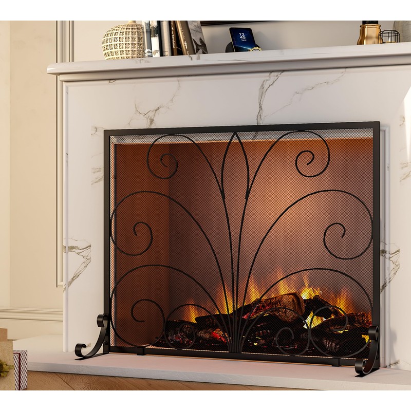 Fire Beauty Fireplace Screen,Handcrafted Wrought Iron,Flat Guard Metal Furnace Fireguards