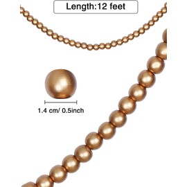 12 Feet Christmas Wooden Bead Garland Wood Bead Garland Christmas Tree Decorations for Christmas Holiday Favors (Gold)