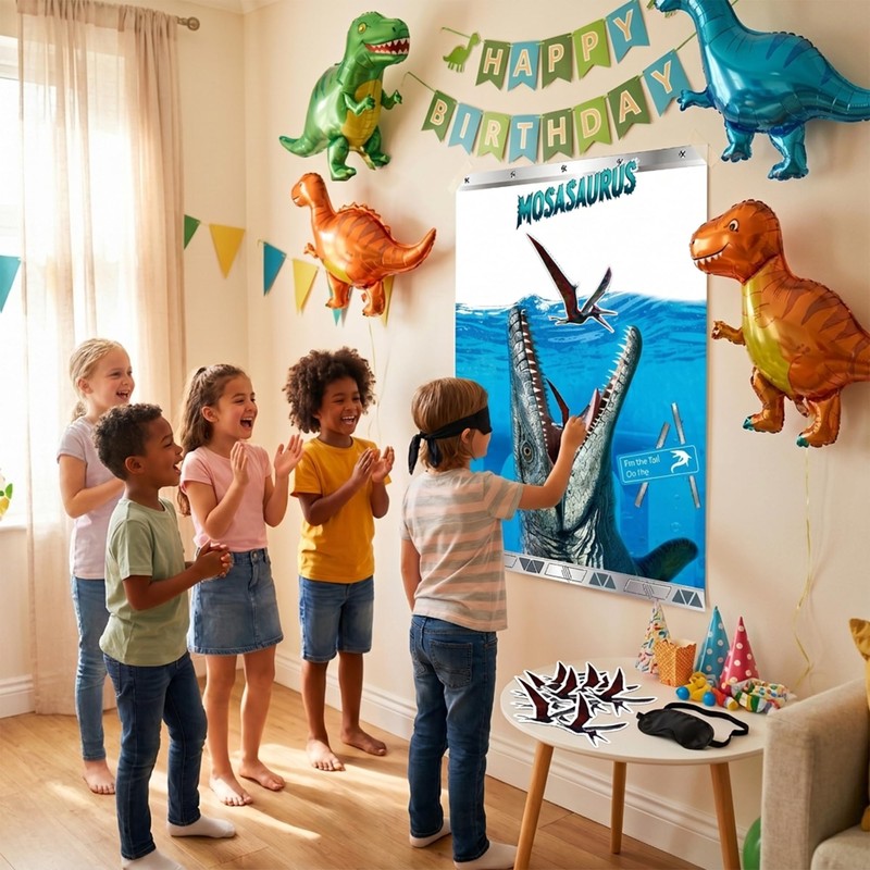 Mosasaurus Pin the Tail Party Game - Dinosaur Pin Game