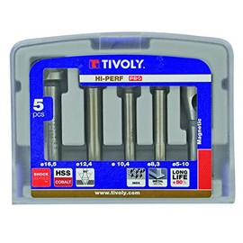 Tivoly 10331670006 FNH04 4-Piece Walnut DIN 335C HSS Cobalt 5% to 90° Diameter 8.3 to 16.5 mm + 1 Deburring Cutter 5-10