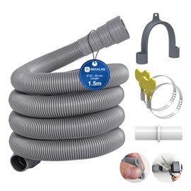 REKALRO Washing Machine Hose 1.5 m, Drain Hose Extension, Waste Water Hose with Drain Hose Connector and 2 Hose Clamps, Diameter 20 mm, Drain Hose Extension for Washing Machine, Dish Sink