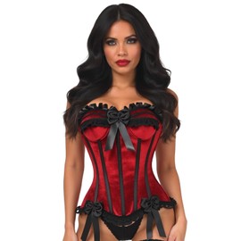 Top Drawer Dark Red Velvet Steel Boned Burlesque Corset (Medium)