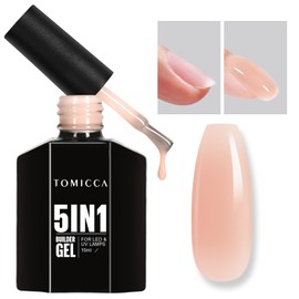 TOMICCA Builder Gel for Nails, 5 In 1 Clear Gel Strengthener, Hard Gel Nail Polish for Nail Thickening, Light Nude Color Nail Extension Gel for French Manicure Base Coat Needed
