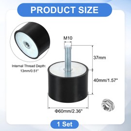 uxcell M10 Rubber Mounts, 1Pcs 60x40mm(DxH) Rubber Cylindrical Anti Vibration Isolator Shock Absorber with Lock Nut for Car Bobbin Generator Air Compressors