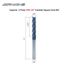 JIANXING 3/8" Extra Long Carbide Square End Mill for Alloy Steels/Hardened Steels, 4" Overall Length End Mill Bits, 4 Flute HRC 55 Deg AlTiN Coating, CNC Router Bits (1 Pieces)