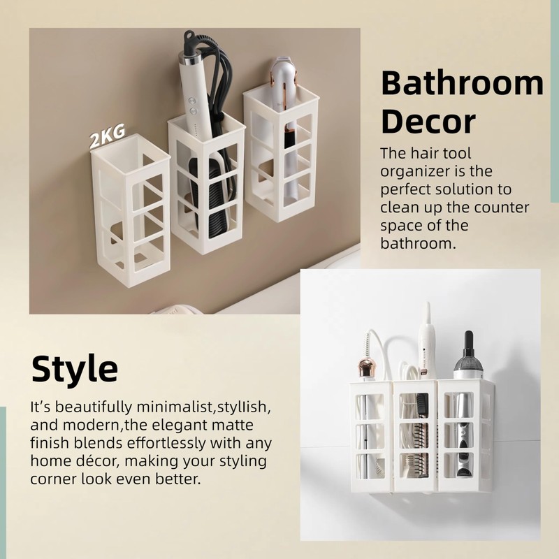 2 Set Hair Tool Organizer Wall Mount, Hanging Bathroom Hair