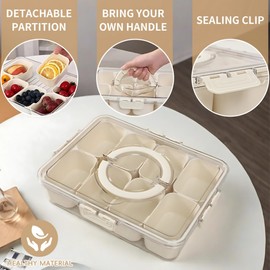 Snackle Box Container, Divided Snack Box Container with Lid & Handle, Perfect Fruit Containers for Fridge, Serving Platters and Trays for Parties, Travel Snack Tray with lid, Fruit Tray, Veggie Tray!