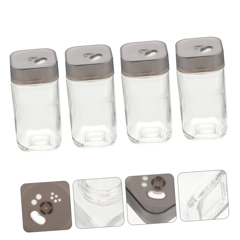 BIUDECO 4pcs Kitchen Glass Spice Jars Transparent Seasoning Containers for