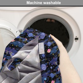 Ambesonne Galaxy Dog Crate Cover, Outer Space Planets Cosmic Journey Milky Way Zodiac Moon Doodle, Easy to Use Pet Kennel Cover for Cats & Medium Dogs, 24 Inch, Blue Pink