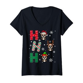 Womens Ho Ho Ho Russell Terrier Dog Lover Christmas Santa Elf Xmas V-Neck T-Shirt