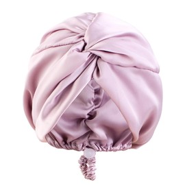 100% Mulberry Silk Women's Night Hat, Sleep Cap, Silk Shower Cap, Good for Hair, Soft SilkBonnet Silk Cap, Double Layers Bonnet, Hair Care Head Cap (with Adjustable Buckle, Light Purple)