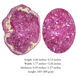 KYEYGWO Natural Titanium Coated Crystal Raw Piece Geode, Quartz Cluster Specimen Gemstone Figure Decoration, Irregular Natural Piece Decorative Stones Ornament for Meditation Collection, Red