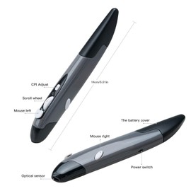 Wireless Pocket Pen Mouse/Songway 2.4GHz USB Optical Portable Mouse Mice/Adjustable 1600 DPI Handwriting Mouse with Pen Stand/for Desktop PC Computer Laptop Tablets (Grey)