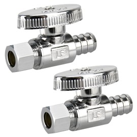 2 Pack Stop Valves, 1/4 Turn Straight Stop Valves, 3/8" OD Compression × 1/2" PEX Chrome Plated Brass for Faucet, Toilet Valves (2×Straight)
