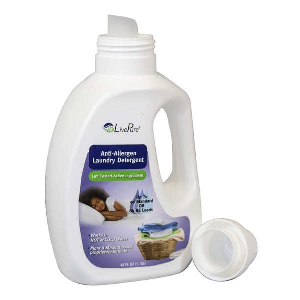 LivePure Anti-Allergen 40 OZ Laundry Detergent for Dust Mites, Pet Dander, Allergies
