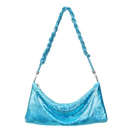 HDE Women's Metallic Mesh Evening Bag Shiny Braid Knotted Shoulder Purse Handbag Blue