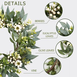 Artgar 22" Eucalyptus Spring Wreaths for Front Door, Artificial Easter Wreaths with White Berries Greenery for Farmhouse Porch Wall Living Room Home Decor Perfect for Spring Summer All Seasons