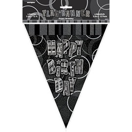 Unique Party 55310 - 12ft Foil Glitz Black Birthday Bunting Flags